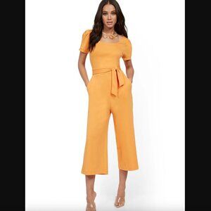 New York & Company Cotton Knit Culotte Jumpsuit Orange Size Large